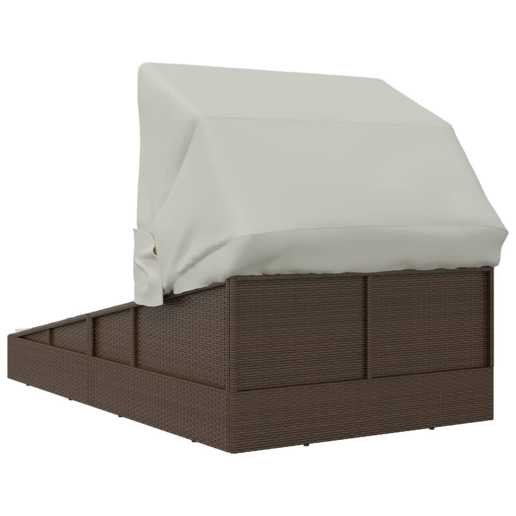 vidaXL Sonnenliege Braun mit Faltdach 200 cm Poly Rattan