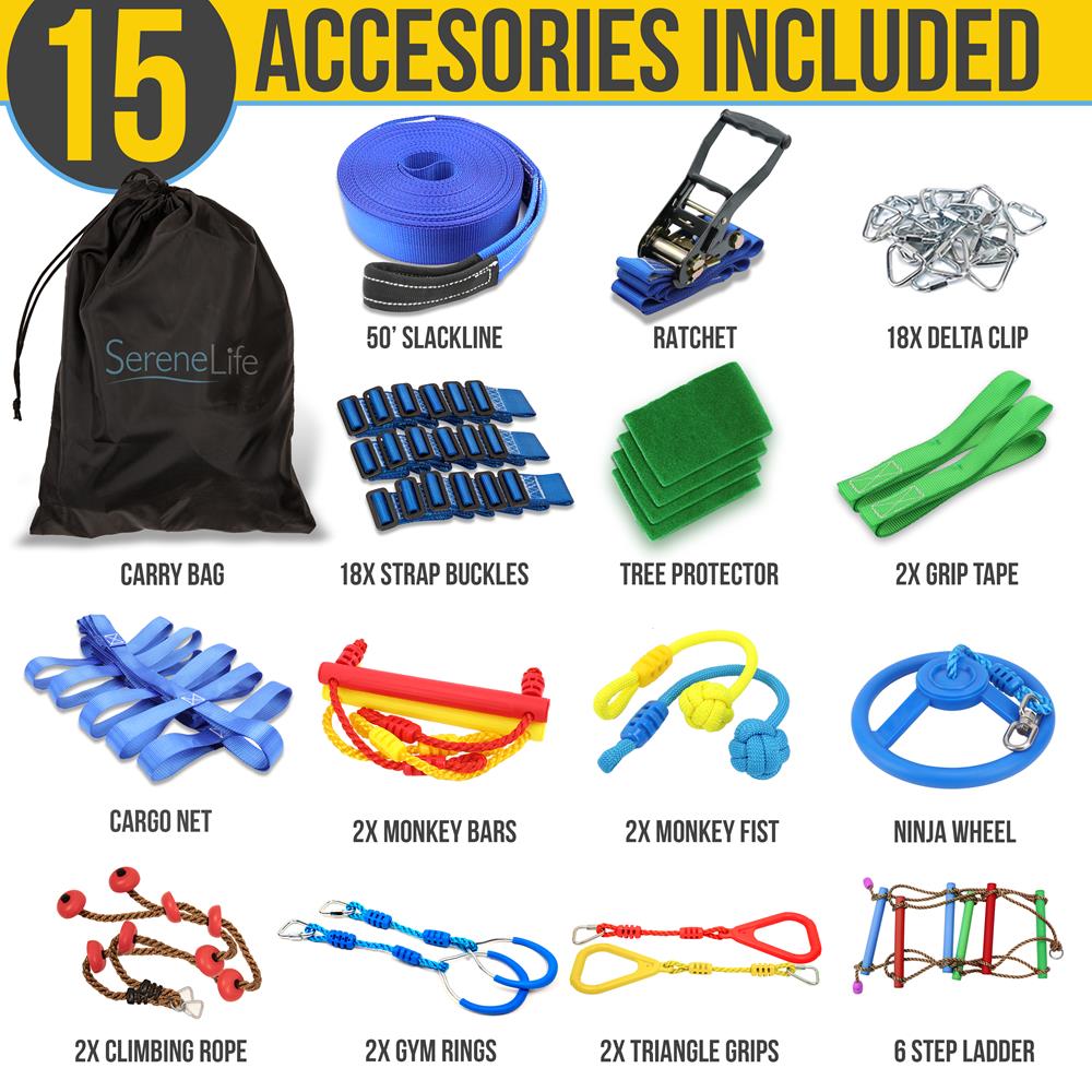 Serenelife Kids Play Ninja Slackline 15m blau 18 Teile