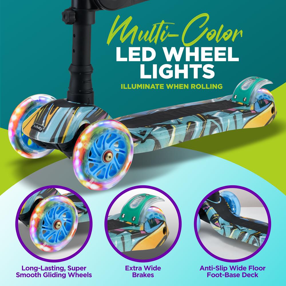 Serenelife Scooters Kinderroller 3-Räder LED Sitz klappbar