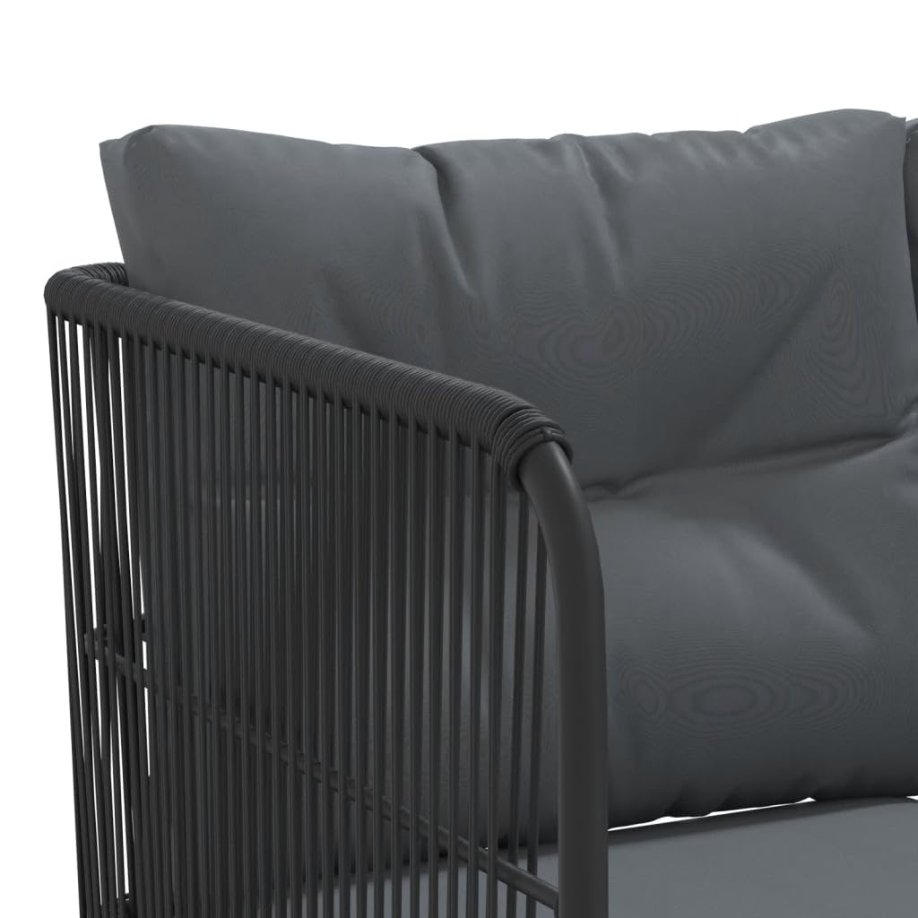 vidaXL Gartensofa L-Form Schwarz Textilene mit Kissen