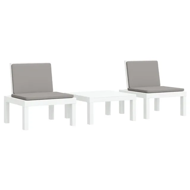 vidaXL Heim & Garten Lounge-Set 3-TLG PP Weiss mit Kissen