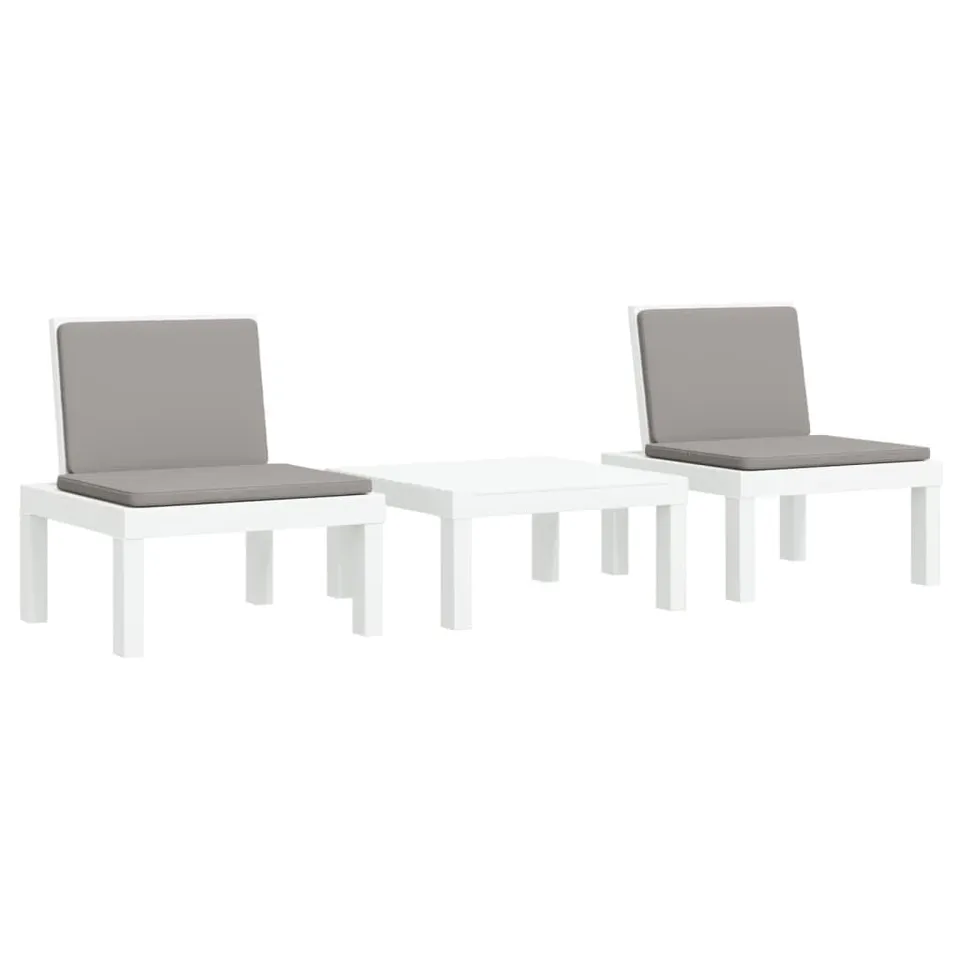 vidaXL Heim & Garten Lounge-Set 3-TLG PP Weiss mit Kissen