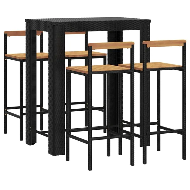 vidaXL Heim & Garten 5-teiliges Gartenbarset Schwarz Rattan Holz