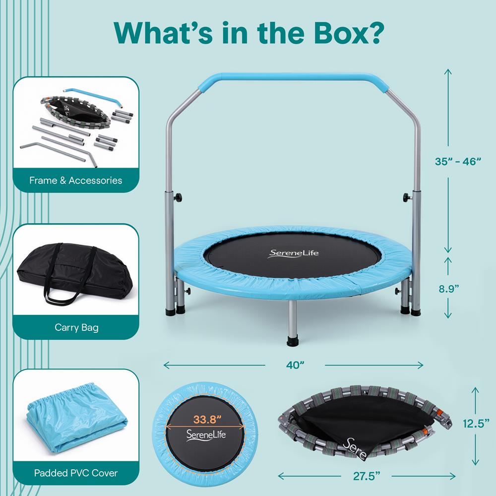 Serenelife Fitness Trampolin 40 Zoll hellblau mit Haltestange