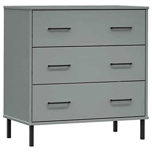 vidaXL Sideboard Grau 77x40x79,5 cm Massivholz Kommode 3 Schubladen
