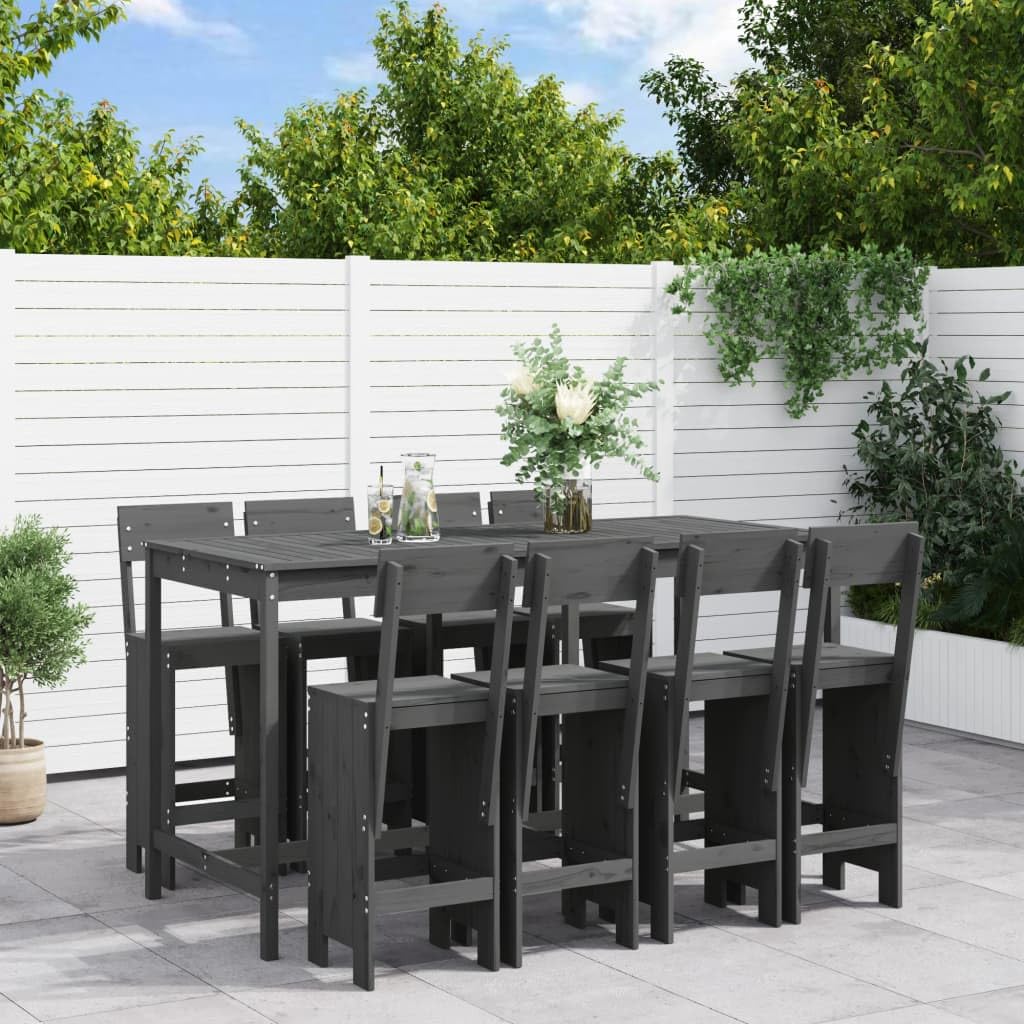 vidaXL Heim & Garten 9-tlg. Gartenbar-Set Holz Graue Kiefer
