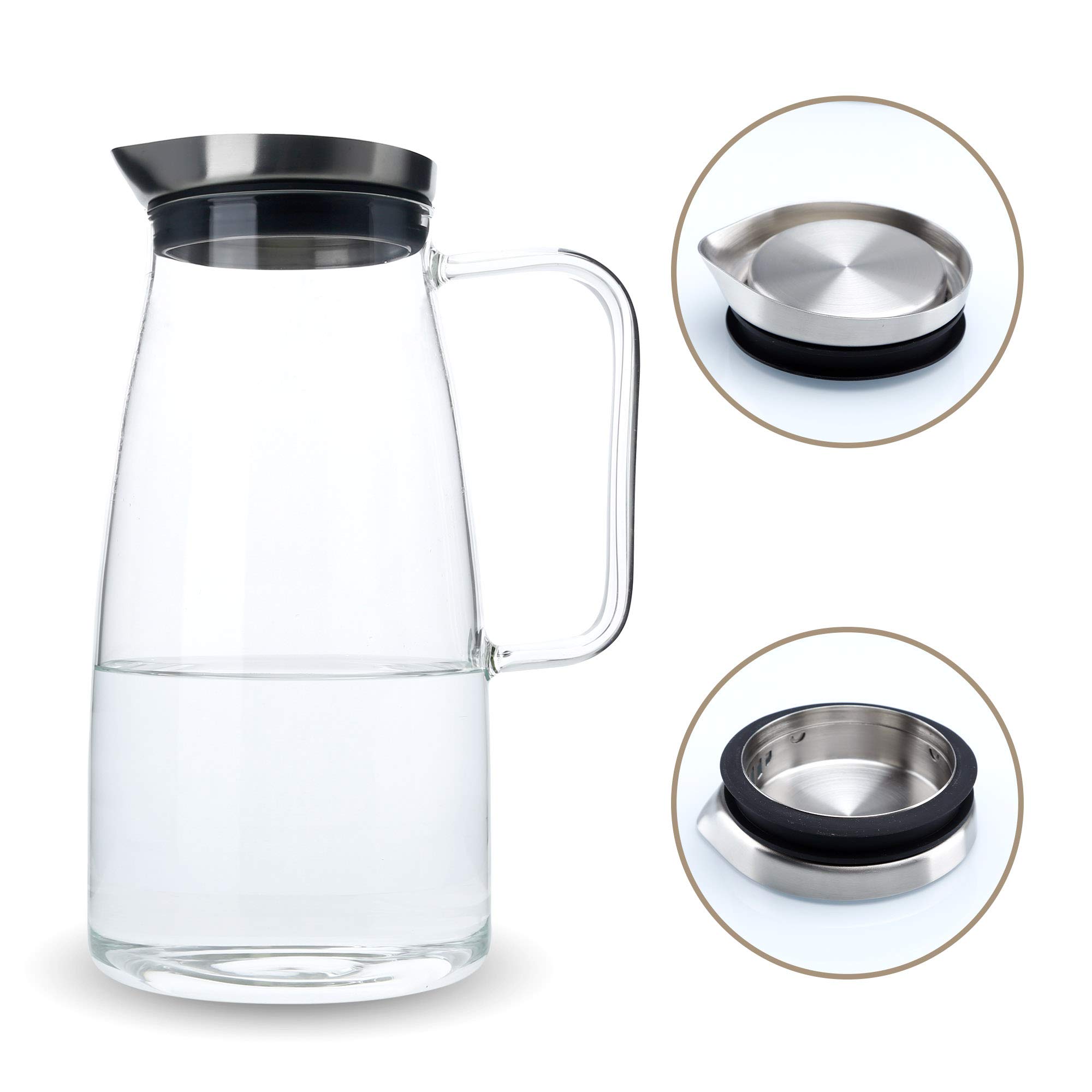 Intirilife Karaffe Klar Krug 1,2l Borosilikatglas mit Deckel