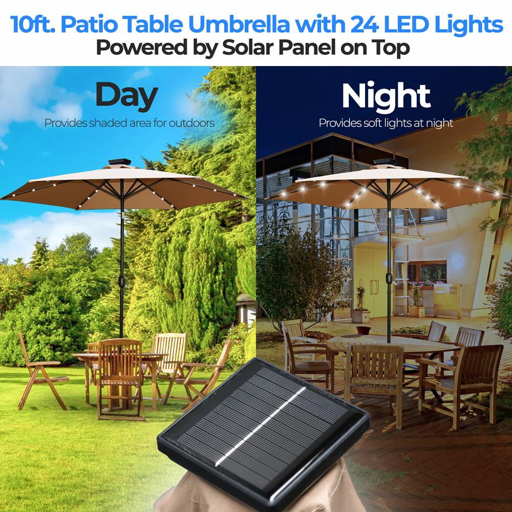 Serenelife 10Ft Sonnenschirm mit 24 LED UV-Schutz