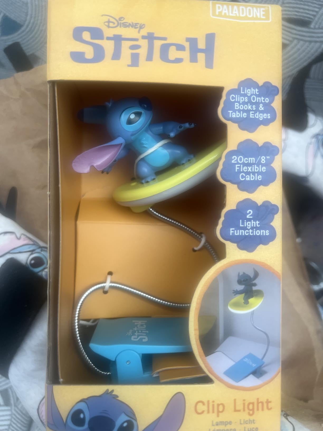 Paladone Stitch Surfing Buchlampe 20 cm LED Clip Disney