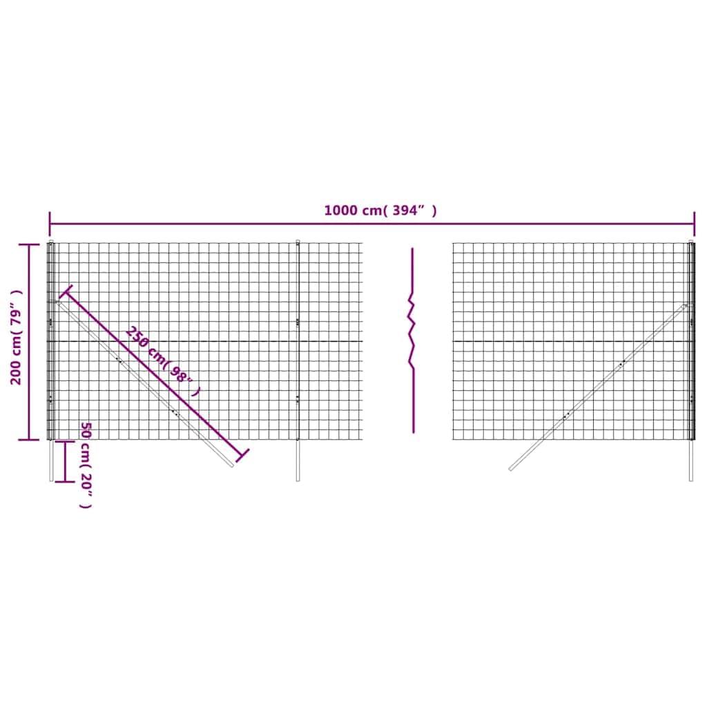 vidaXL Heim & Garten Maschendrahtzaun 2x10 m Anthrazit 100 mm