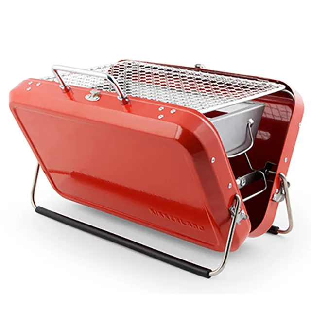 Kikkerland Briefcase BBQ Holzkohlegrill rot tragbar für 2