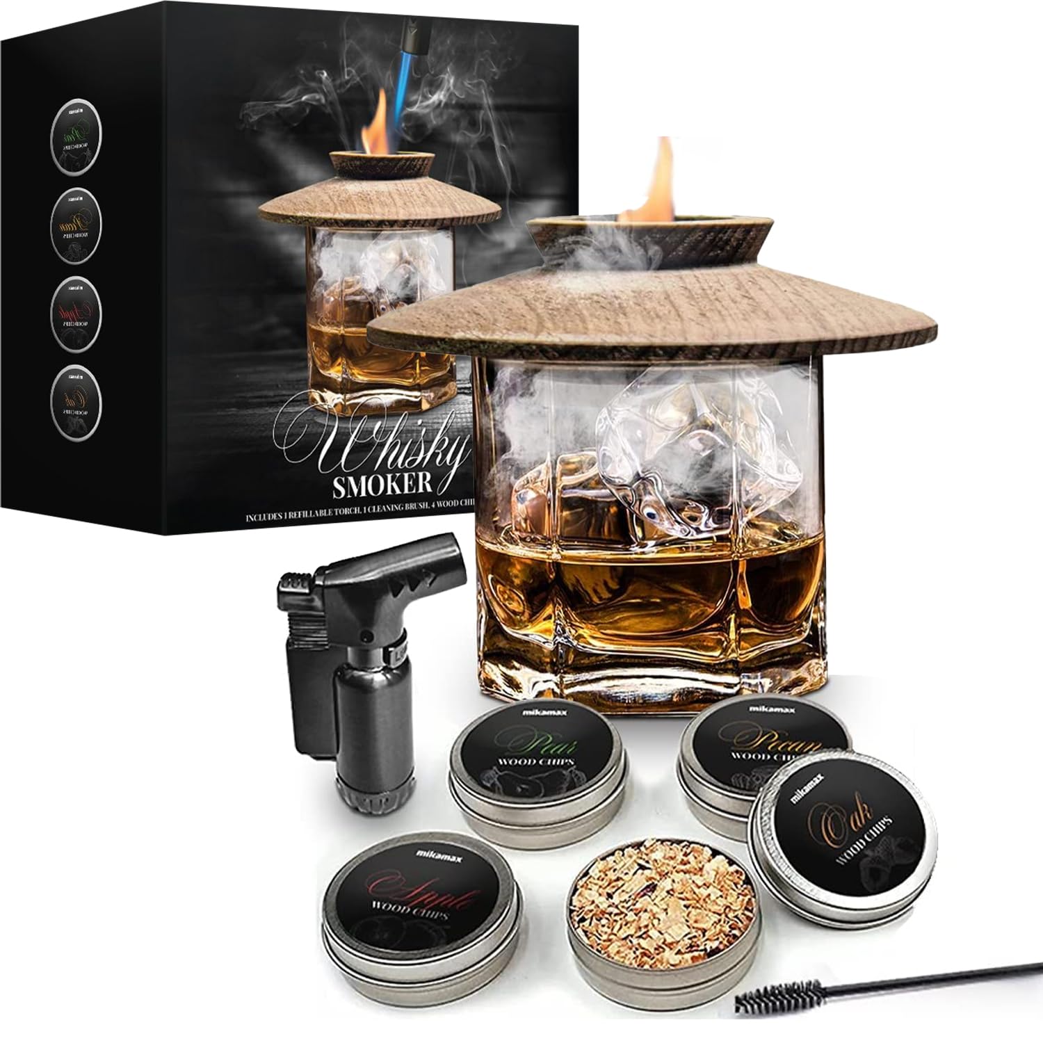 Mikamax Whiskey Smoker Set Cocktail Räucherbox Edelstahl