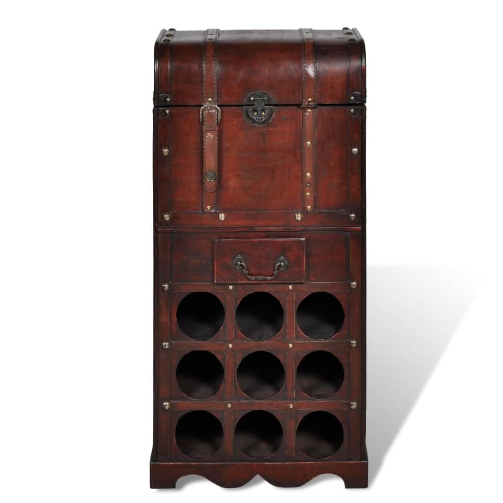 vidaXL Weinregal Holz 9 Flaschen mit Truhe Schublade