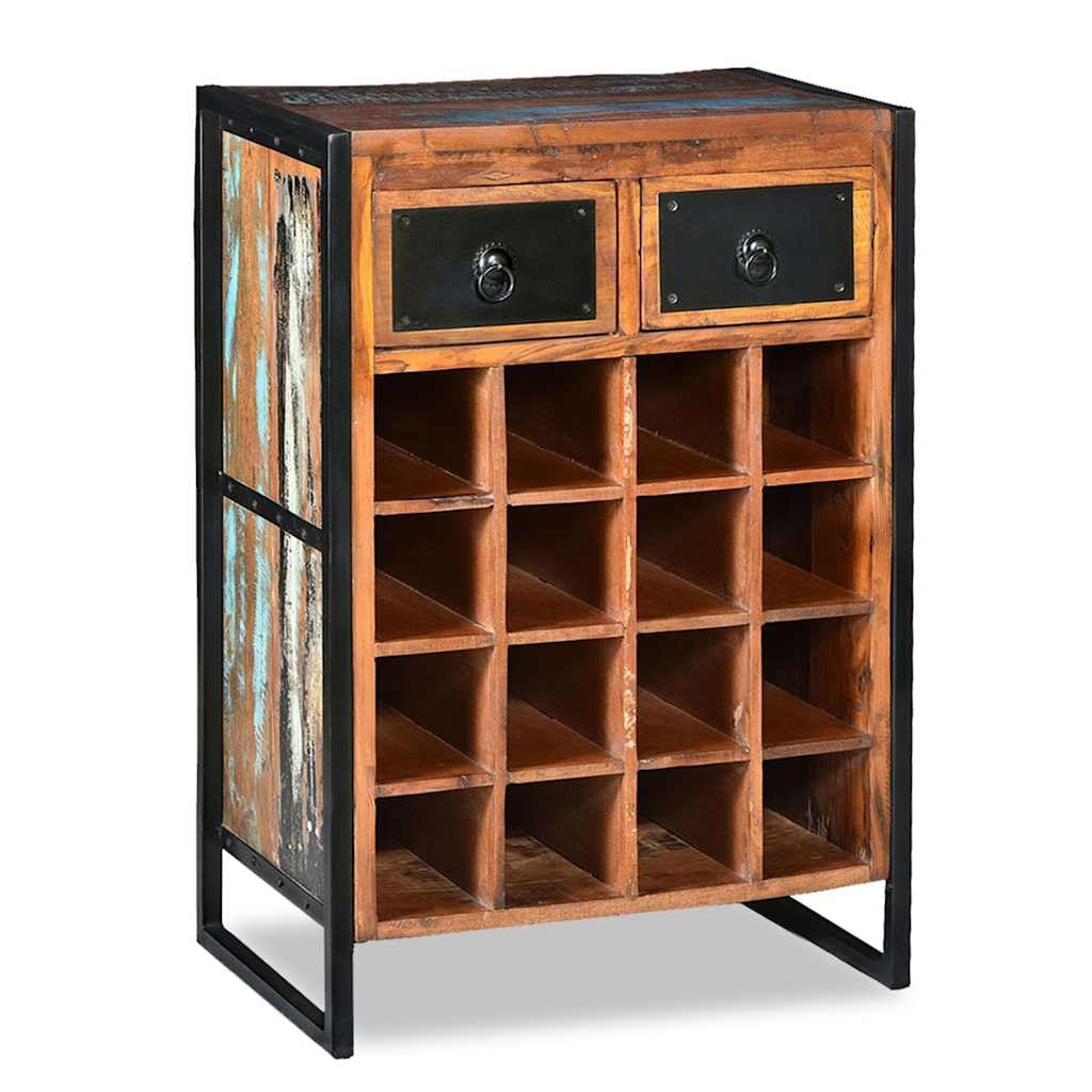 vidaXL Weinregal 16 Flaschen Altholz mit Schubladen