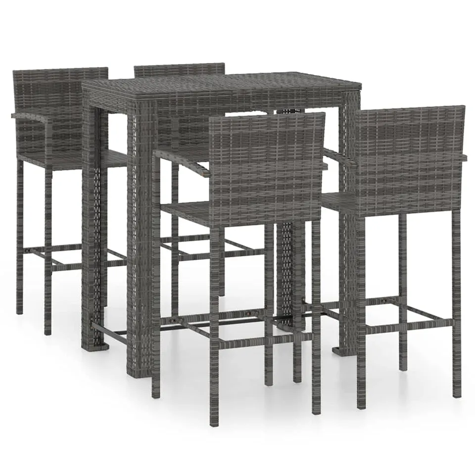 vidaXL Heim & Garten Garten-Bar-Set 5-tlg grau Rattan