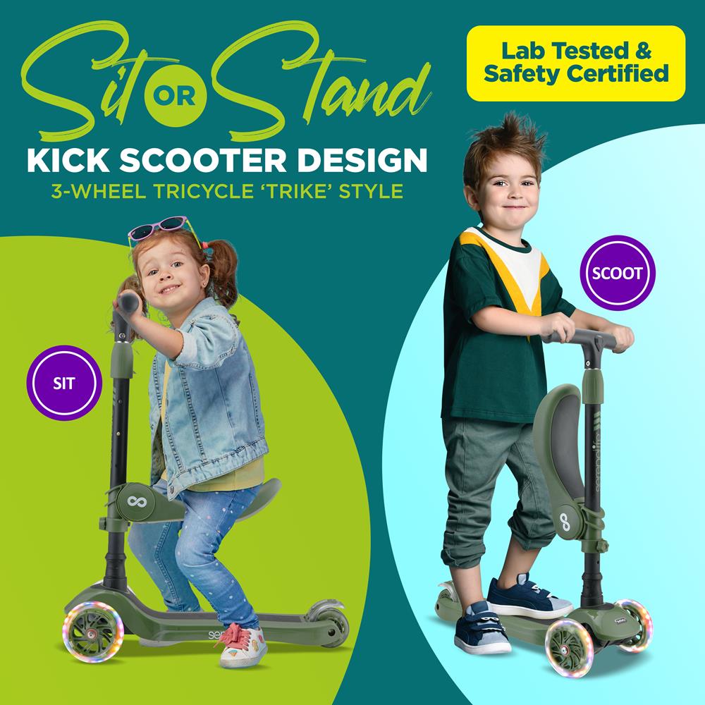 Serenelife Scooters Mini Kick Scooter Kinderroller mit Sitz LED