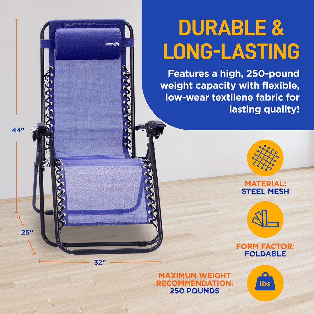 Serenelife Zero Gravity Stuhl 2er-Set mit Tisch Blau faltbar