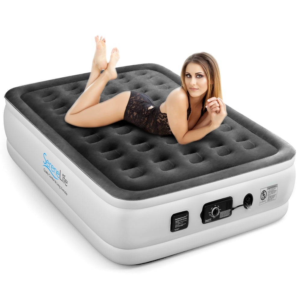 Serenelife Luftmatratze Full 18 Zoll mit Pumpe beflockt