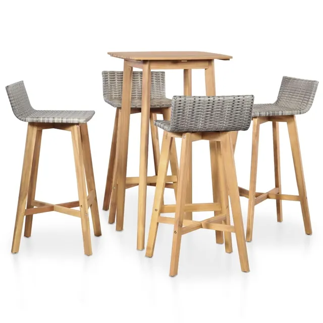 vidaXL Garten-Essgruppe 5-tlg. Akazie Bar-Set mit Rattan