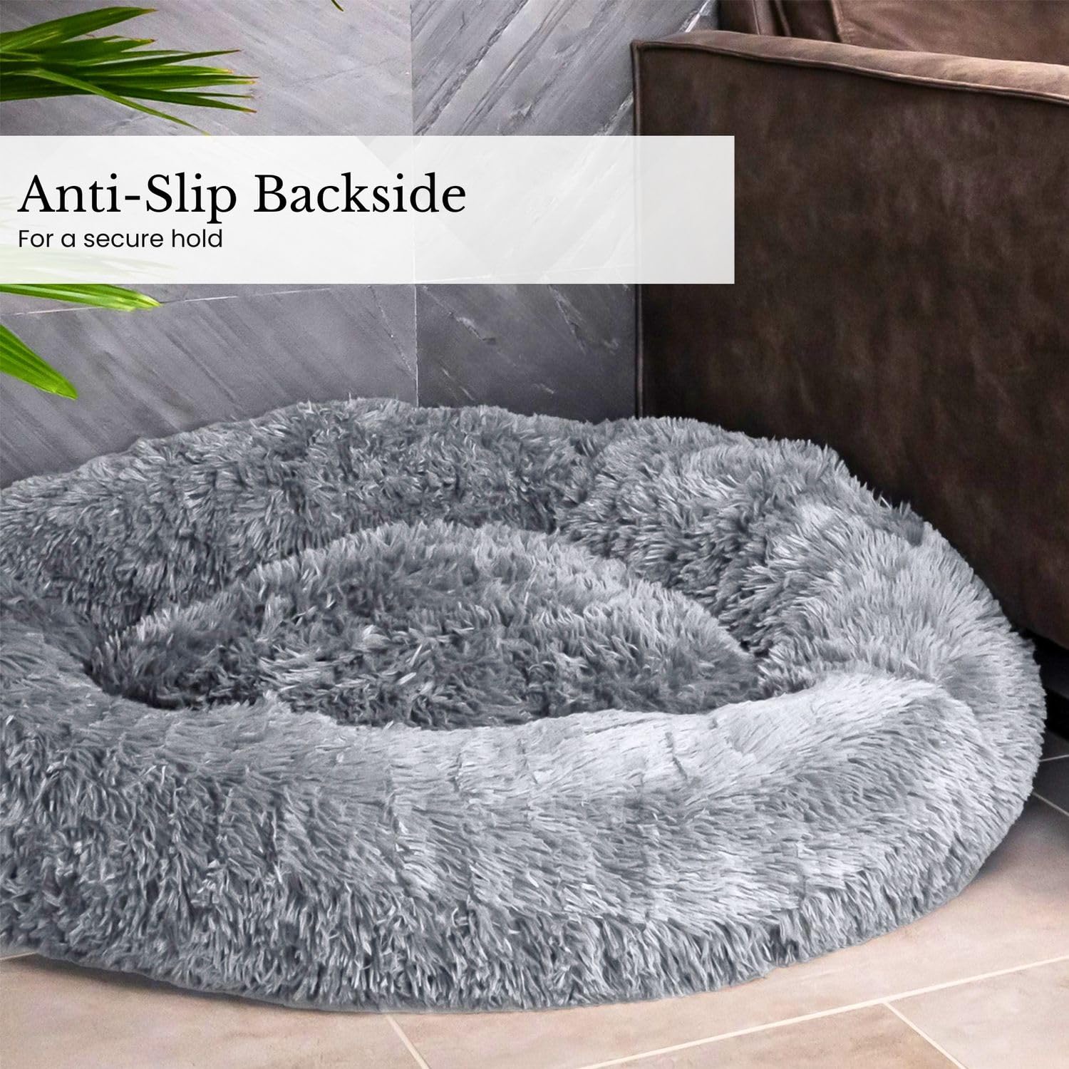 Intirilife Haustierbett rund Hell Grau Plüsch 100 cm Hundebett