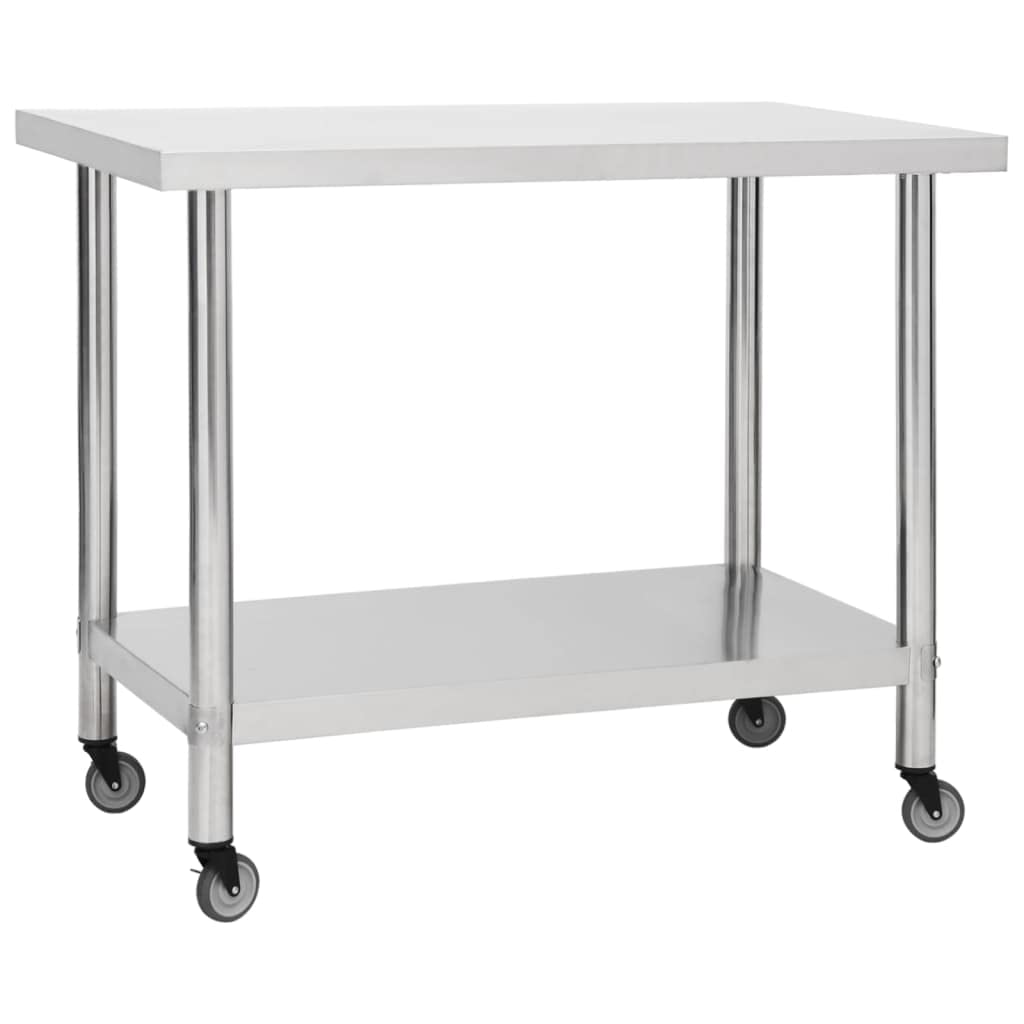vidaXL Arbeitstisch Rollen Edelstahltisch 100x60x85 cm Silber