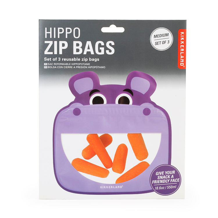 Kikkerland Home Hippo Zipper Bags 3er Snackbeutel BPA-frei