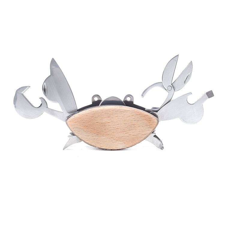 Kikkerland Tools Crab Multitool Krabbe Edelstahl Holz 6in1