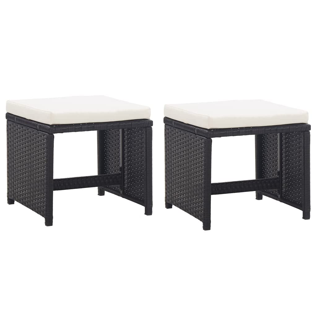 vidaXL Heim & Garten Gartenhocker Poly Rattan Schwarz 2er Set Kissen