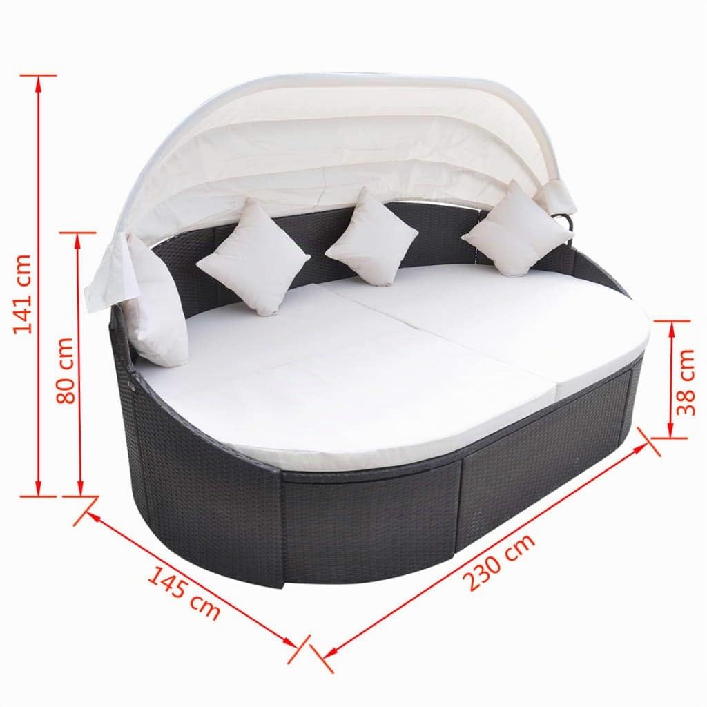 vidaXL Outdoor-Loungebett mit Dach Rattan braun