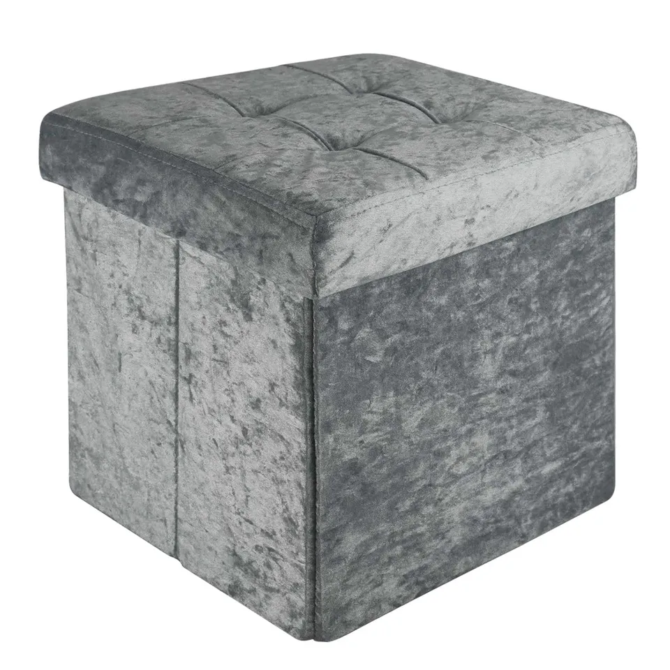 Intirilife Sitzhocker Sitzwürfel Samt Grau 38x38x38 cm Stauraum