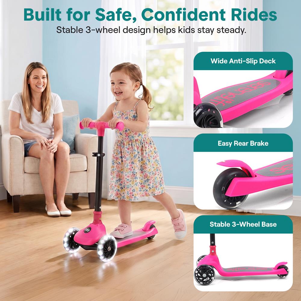 Serenelife Scooters Kinderroller 3 Räder Pink LED