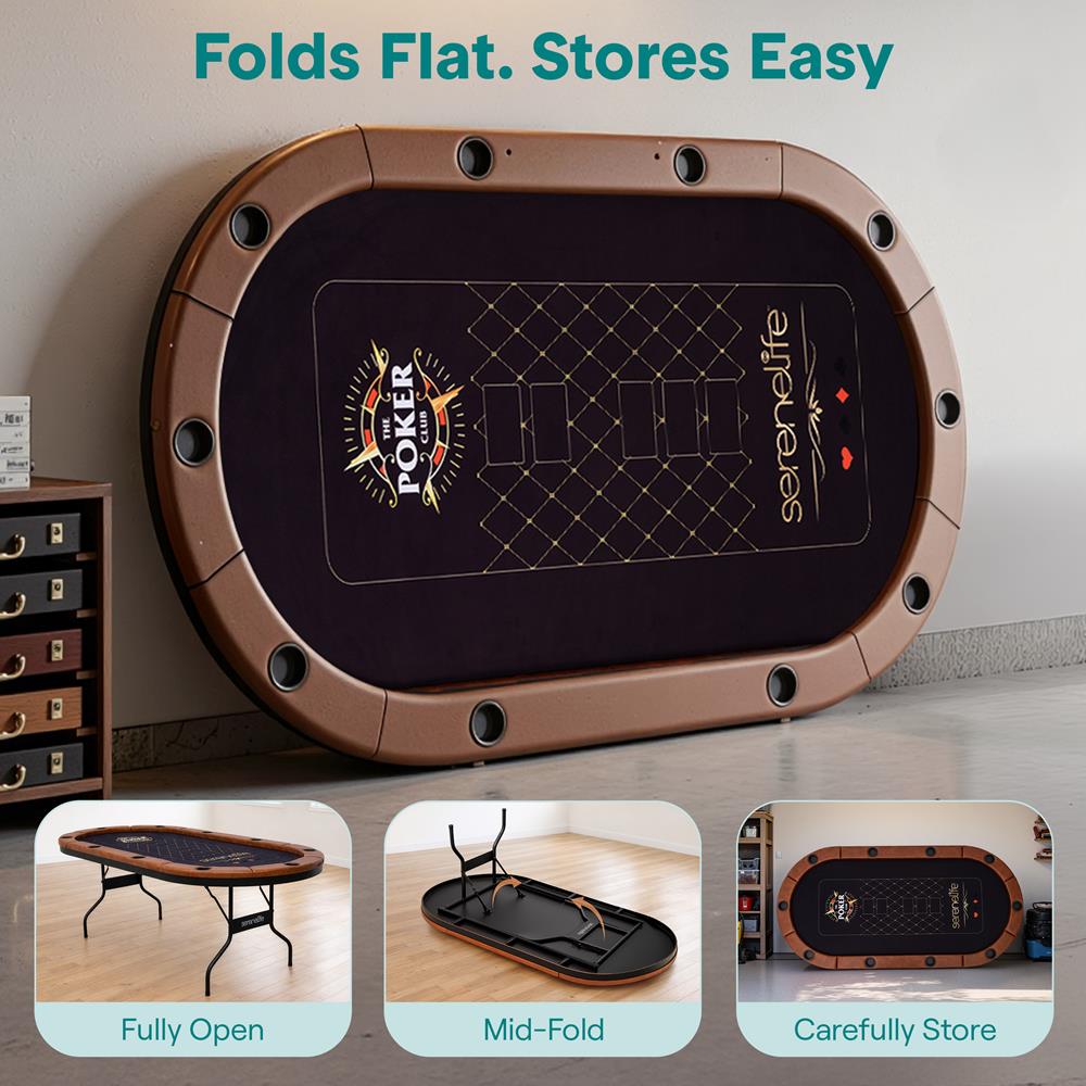 Serenelife Game Tables Pokertisch 10 Personen Braun klappbar