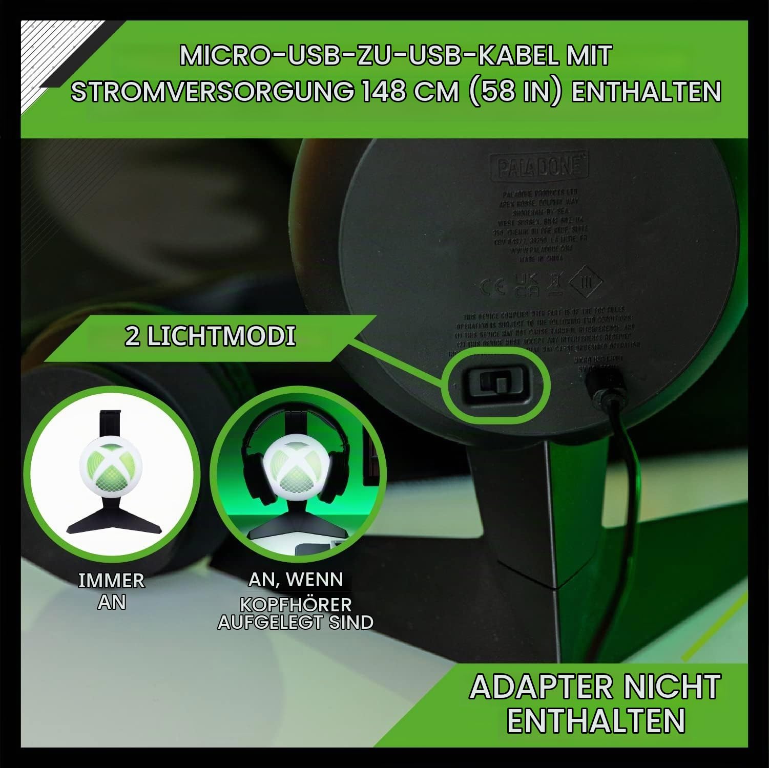 Paladone Lighting Xbox Headset-Ständer Licht USB grün