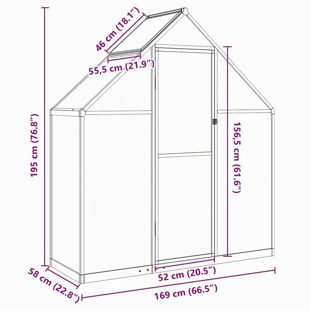 vidaXL Heim & Garten Gewächshaus 169x58x195 cm Grün Alu