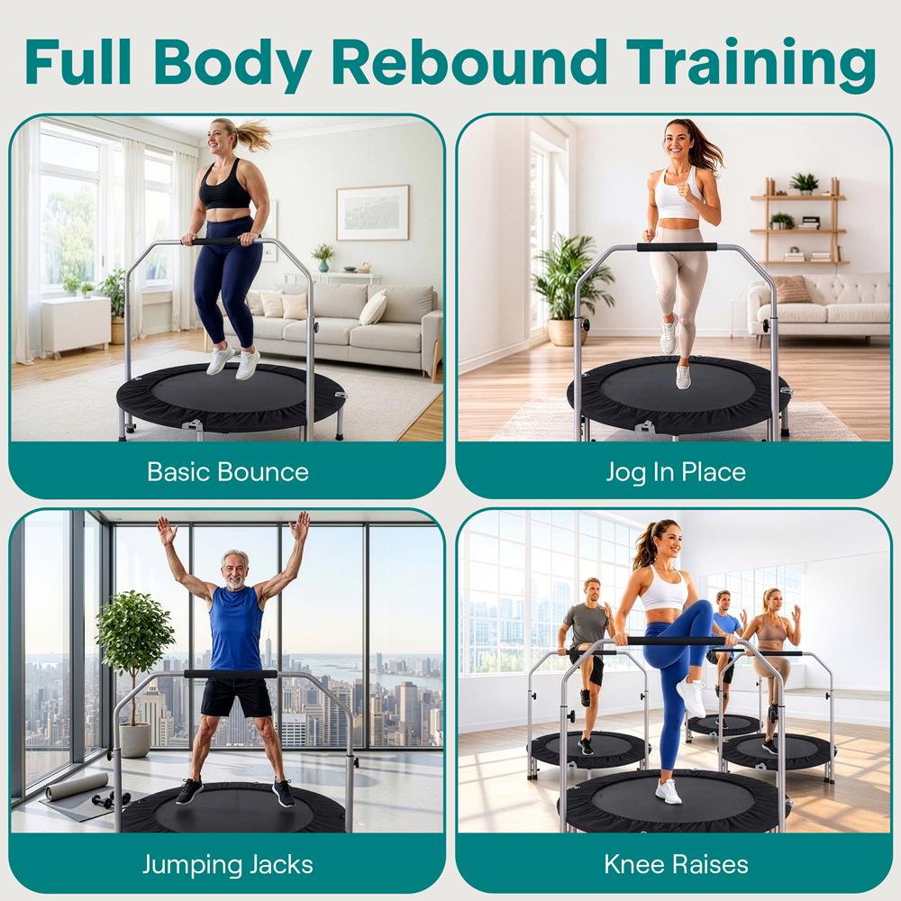 Serenelife Fitness Trampolin 100 cm klappbar mit Haltestange bis 100 kg
