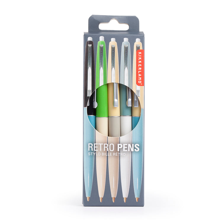 Kikkerland Retro Pens Kugelschreiber 5er Set Blau Grün Retro