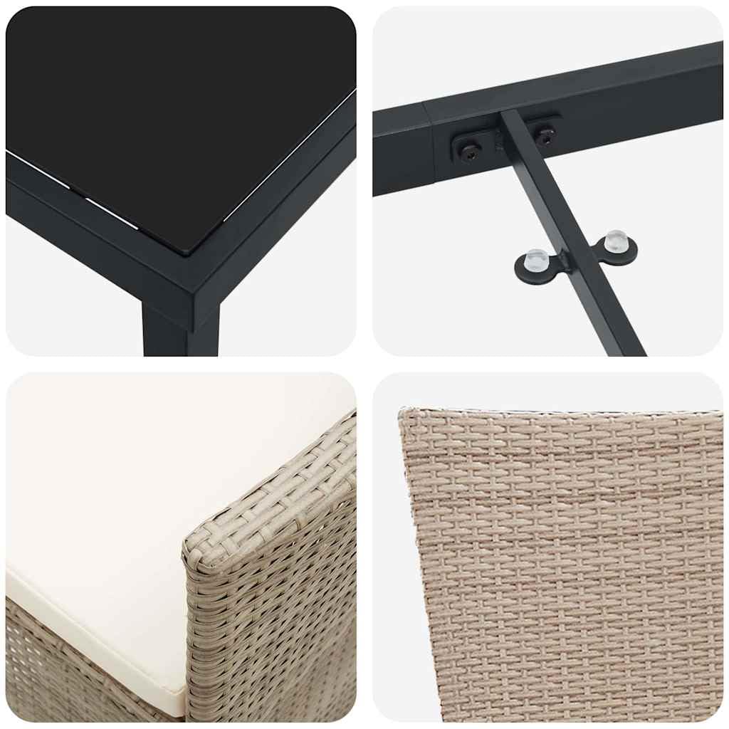 vidaXL Heim & Garten Essgruppe Beige Poly-Rattan Glastisch