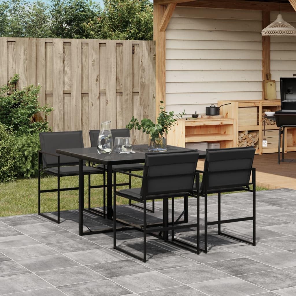 vidaXL Garten-Essgruppe 5-tlg Schwarz Textilene Glastisch
