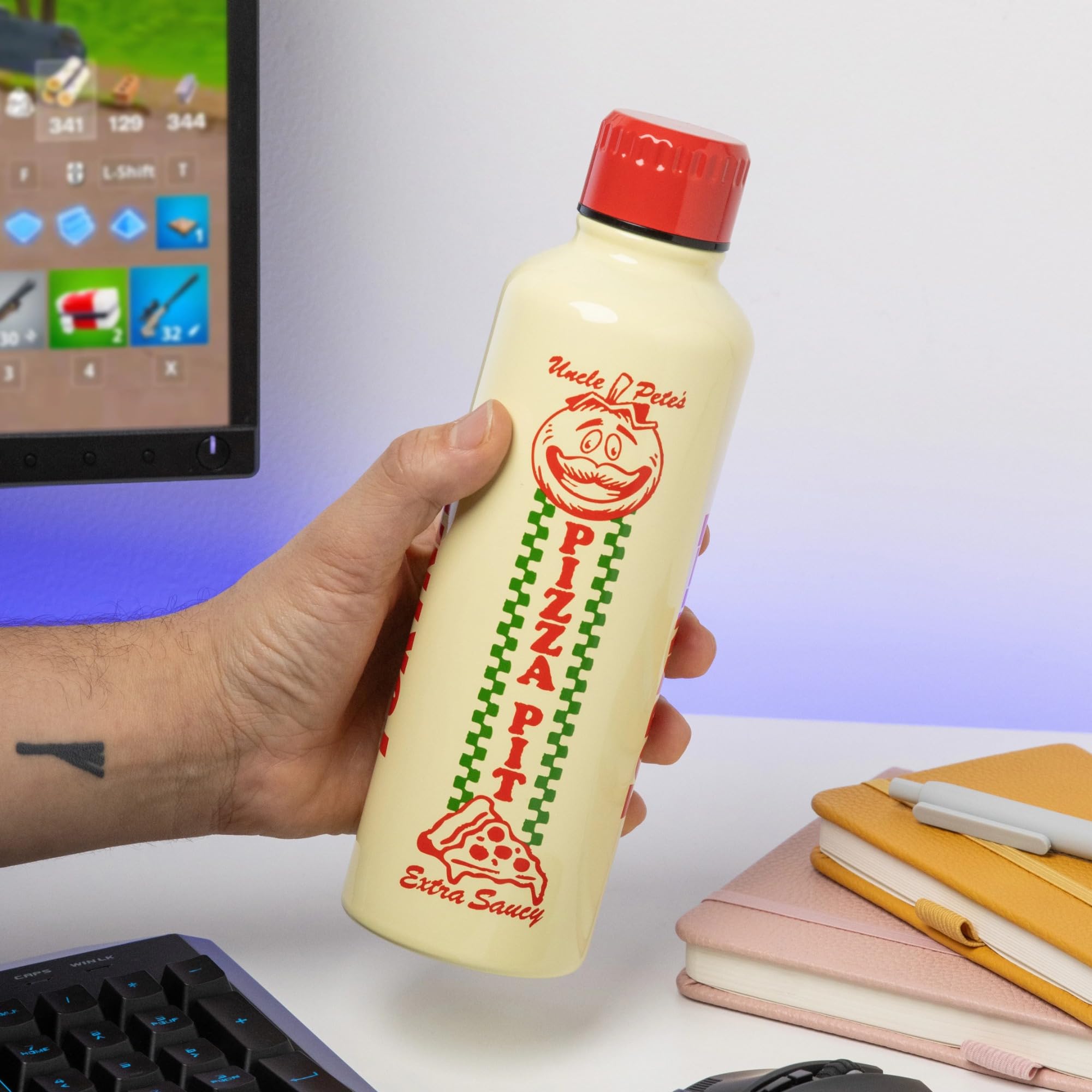 Paladone Fortnite Pizza Pit Edelstahlflasche 500ml Schraubverschluss