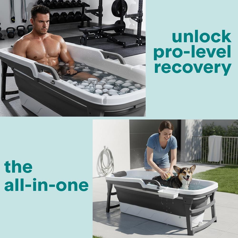 SereneLife faltbare Badewanne 150cm Set dunkelgrau mit Deckel