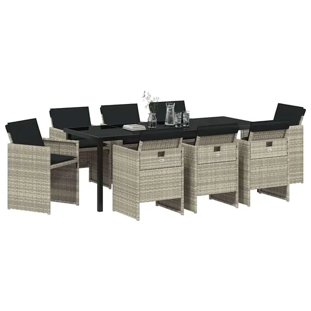 vidaXL Heim & Garten Essgruppe 9-tlg Hellgrau Rattan 200cm