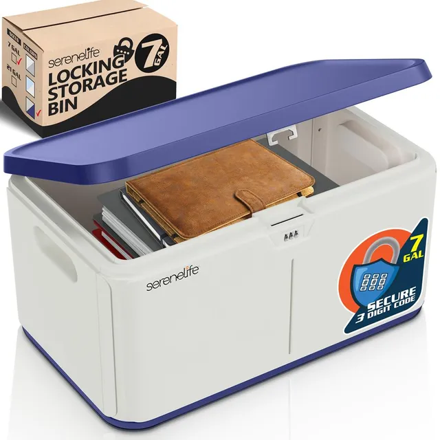 Serenelife Storage Aufbewahrungsbox 27L dunkelblau abschließbar