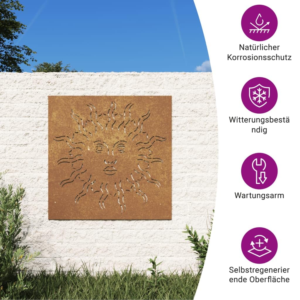 vidaXL Garten-Wanddeko 55x55cm Cortenstahl Sonne-Design Rost