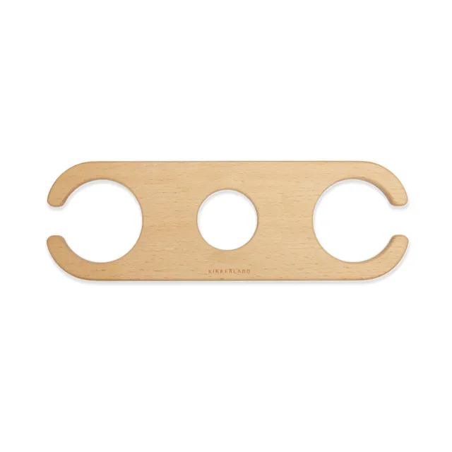 Kikkerland One Hand Weinhalter Holz für Flasche 2 Gläser