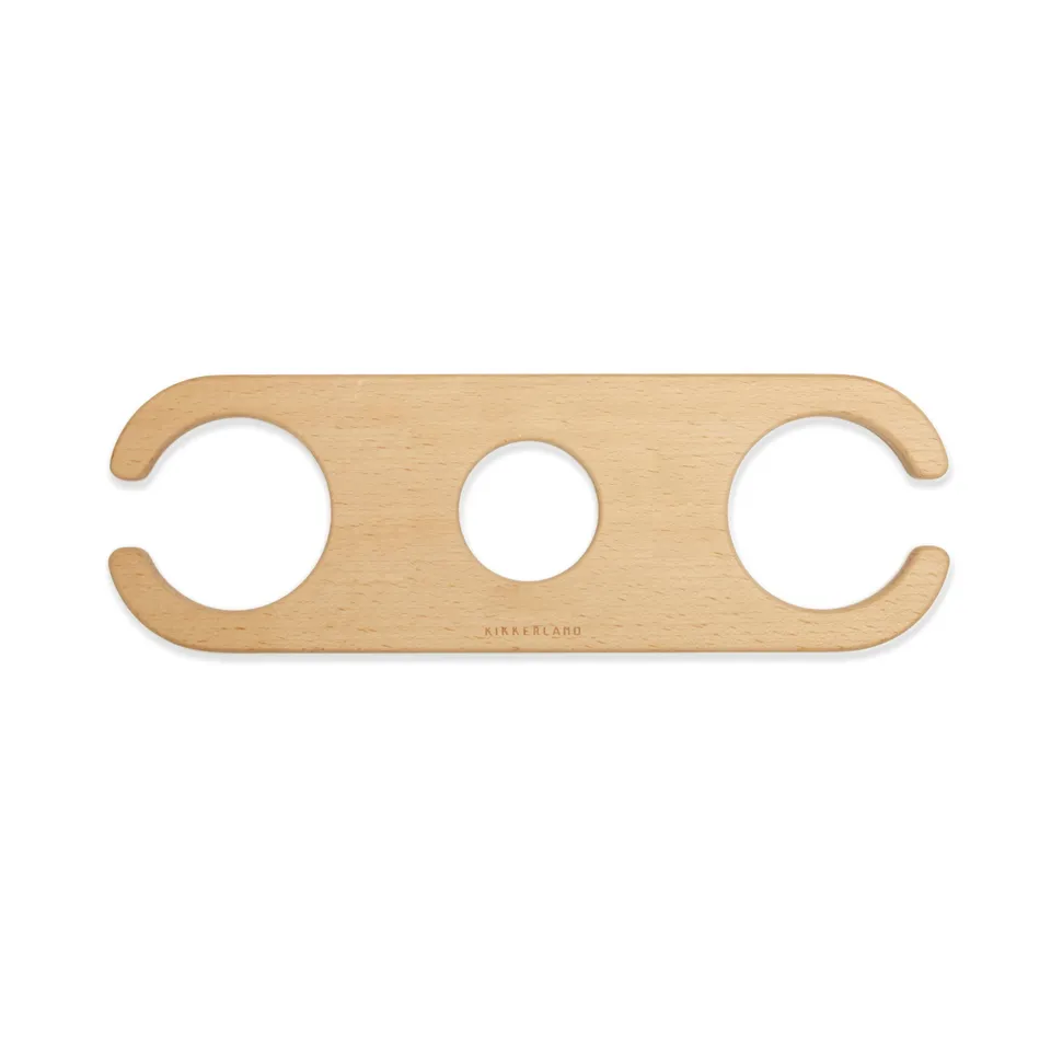 Kikkerland One Hand Weinhalter Holz für Flasche 2 Gläser