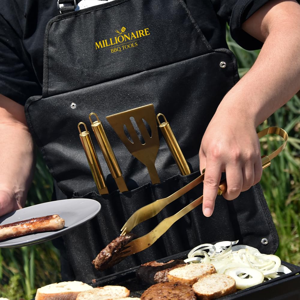 Mikamax Bar & Kitchen Millionaire BBQ Tools Grillset 5-tlg Gold