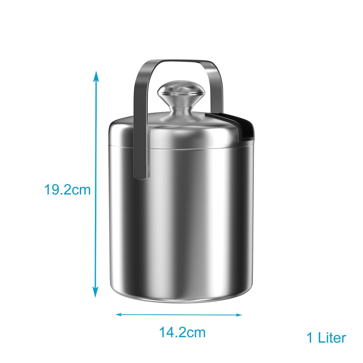Intirilife Eiskübel Set Edelstahl 1L 4-teilig mit Zange Deckel