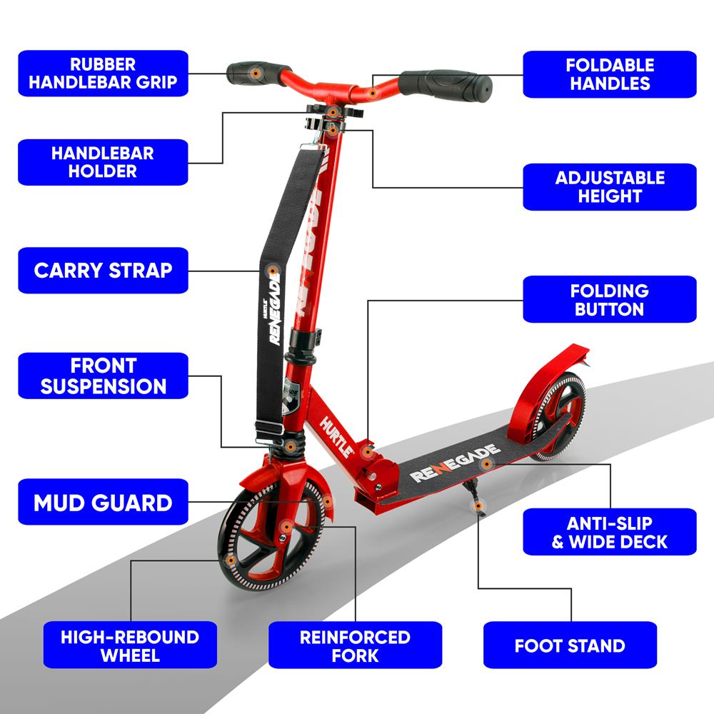 Serenelife Kick Scooter Roller klappbar Rot Alu-Deck