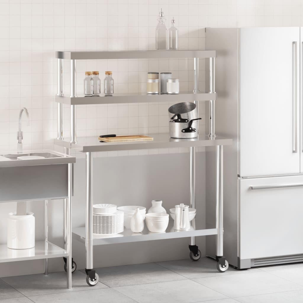 vidaXL Arbeitstisch 110x55x150 Edelstahl mit Rollen