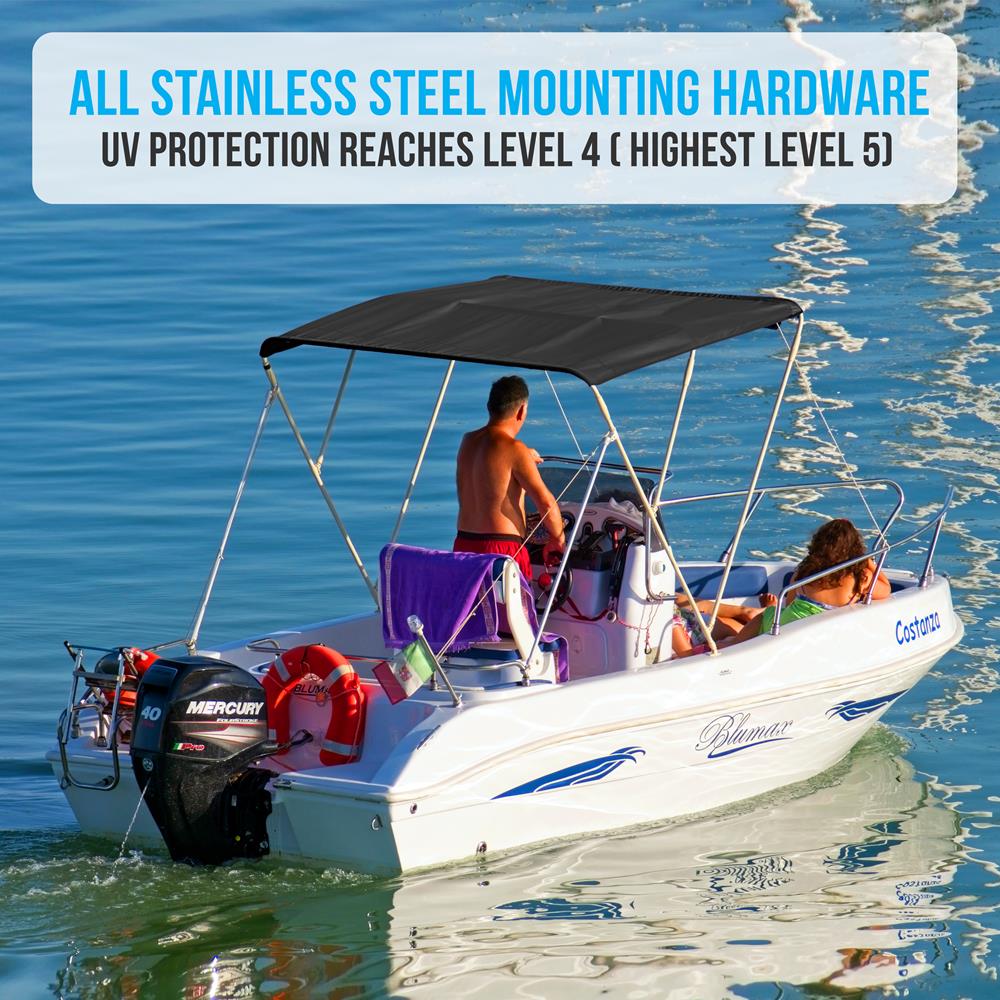 Serenelife Bimini Top 3-Bow Bootsverdeck Schwarz 600D